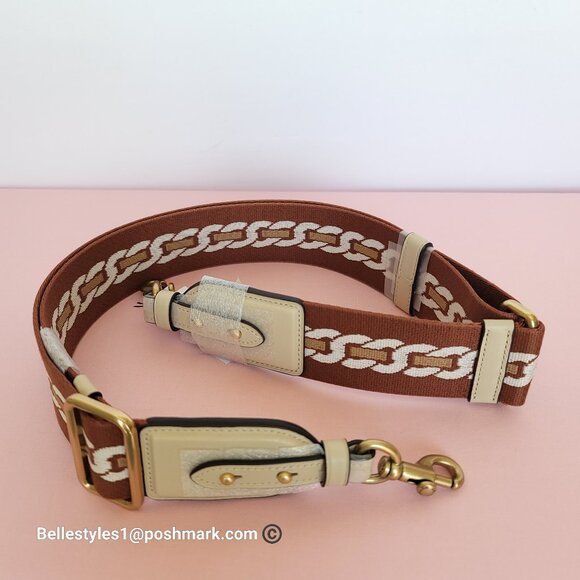 COACH Webbing Strap With Chain Stripe Print and Glovetanned Leather-Ivory multi⭐ - Picture 12 of 15